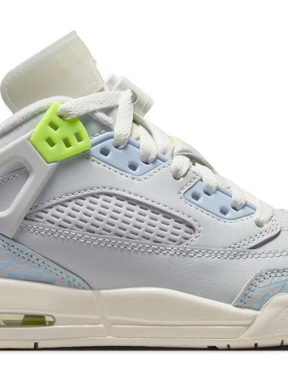 Jordan Kids White Sneakers with Light Blue and Neon Green Accents